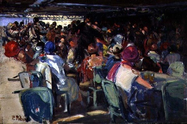 Cafe Scene (olje om bord) av Pedro Ribera