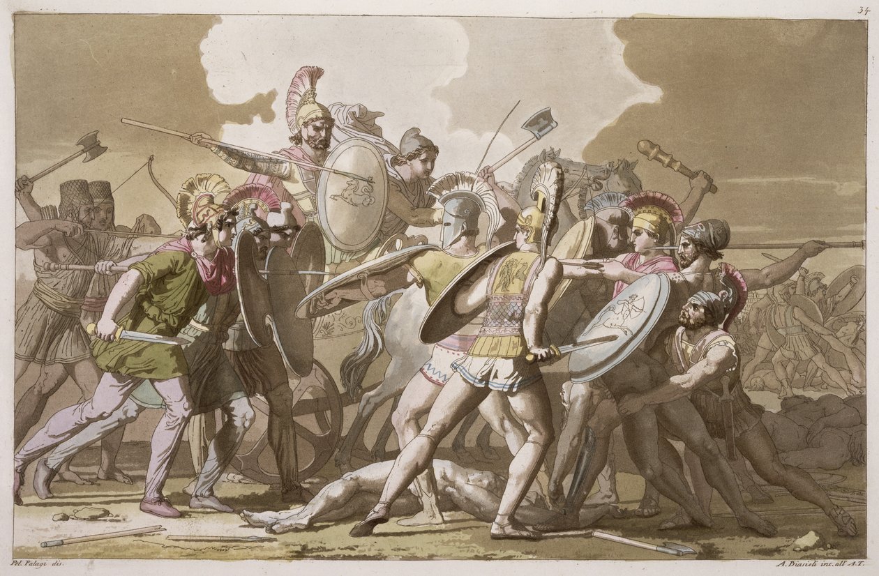 Grekere og trojanere kjemper om kroppen til Patroclus, plate 34 fra 