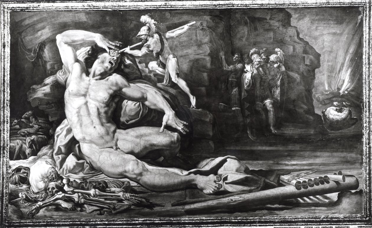 Ulysses Blinding Polyphemus the Cyclops, frise som representerer scener fra Quests of Ulysses av Pellegrino Tibaldi