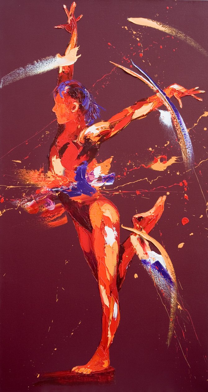 Gymnast Eight, 2011 (olje på lerret) av Penny Warden
