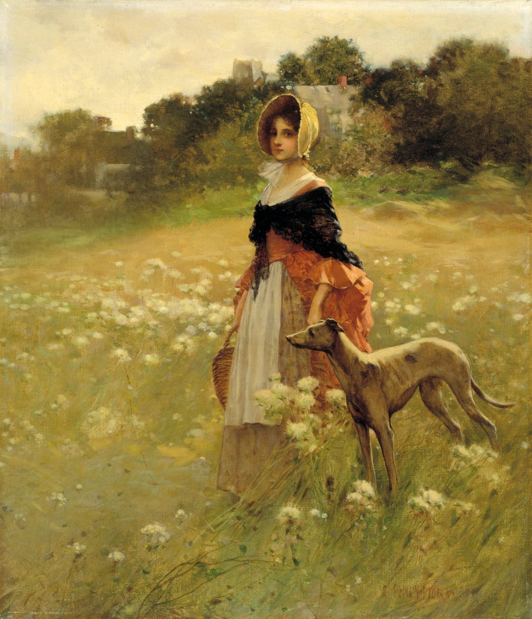 Ung jente og hund, 1890. av Percy Moran
