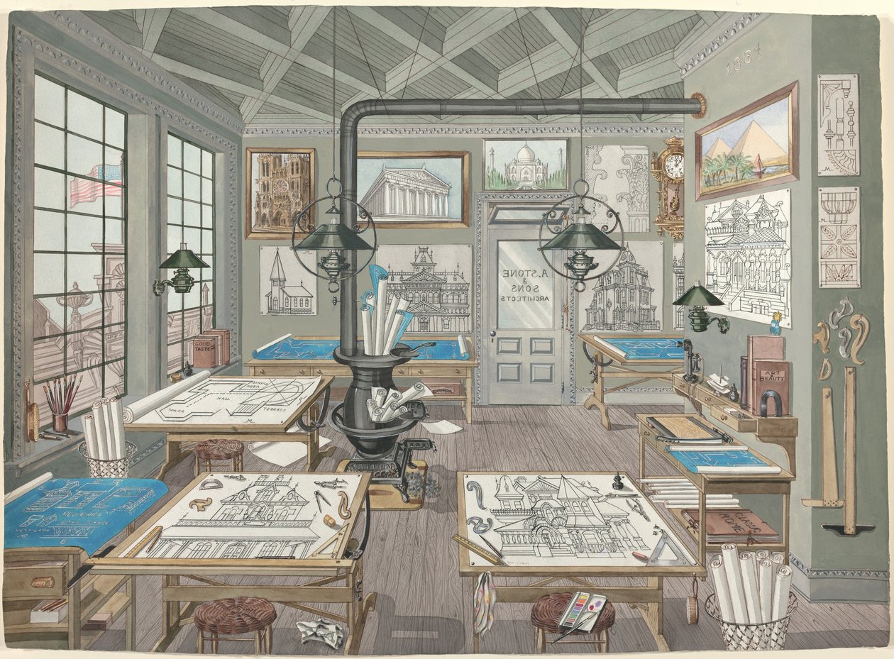 Arkitektens tegnerom, 1884, 19351942. av Perkins Harnly