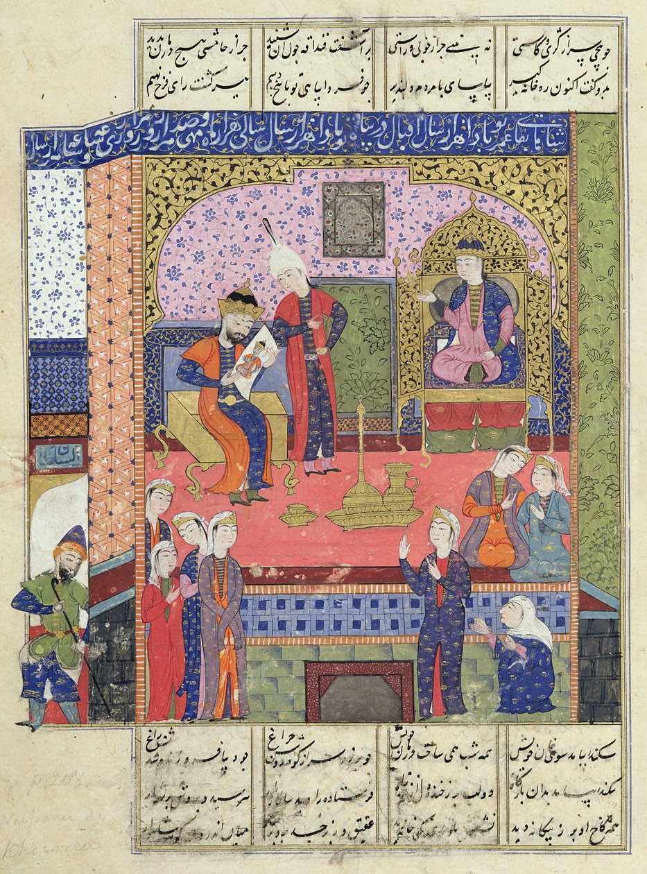 Ms D-184 fol.381a Interiør av kongen av Persias palass, illustrasjon fra 