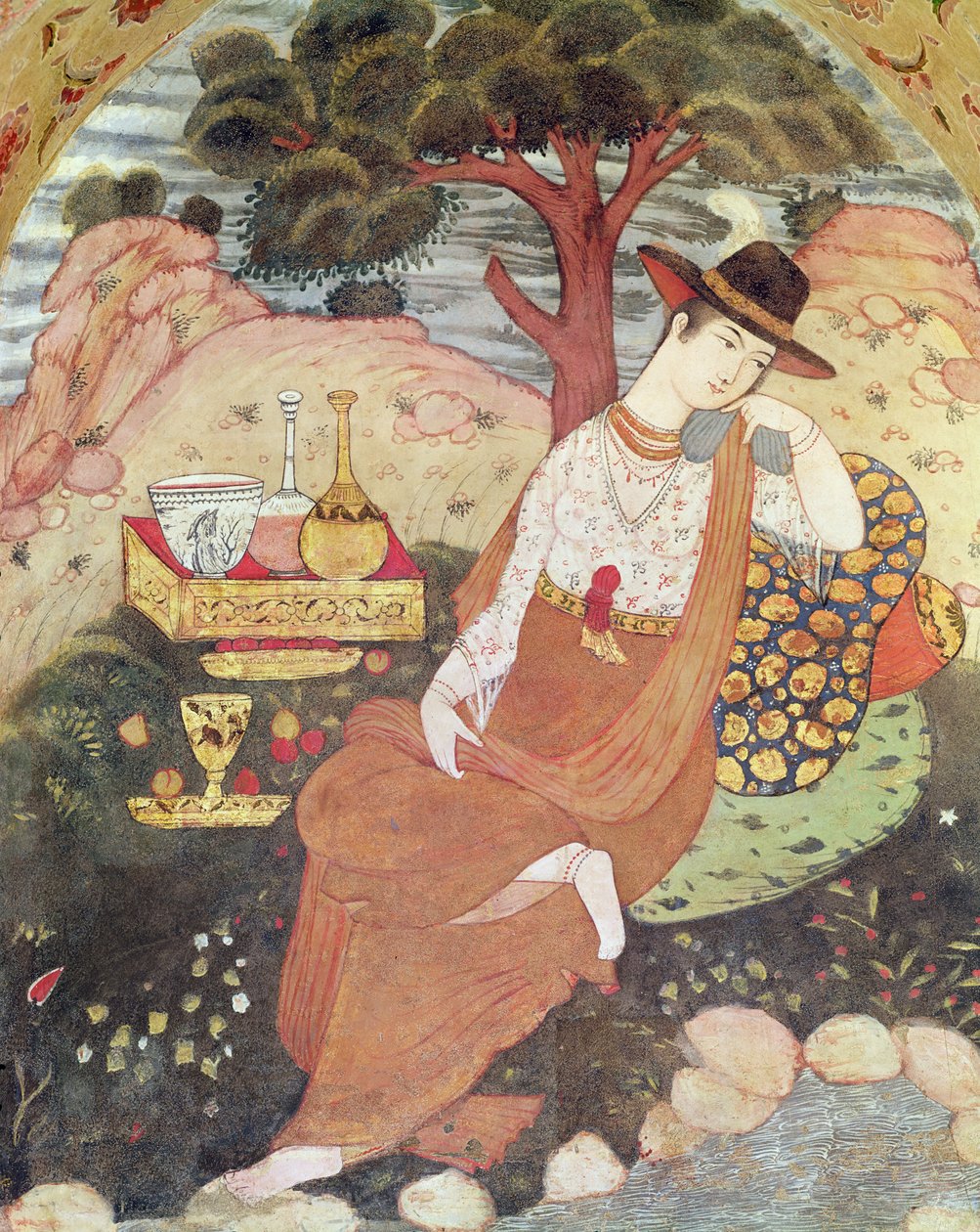 Prinsesse sitter i en hage, Safavid-dynastiet av Persian School