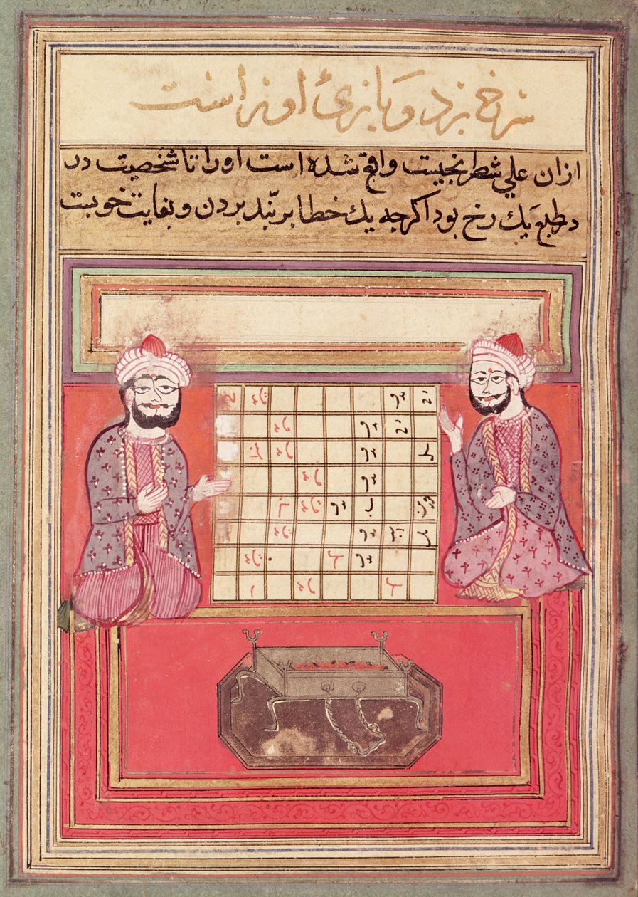 Belysning fra en persisk avhandling om sjakk, muligens 1300-tallet (penn, wc og blekk på papir) av Persian School