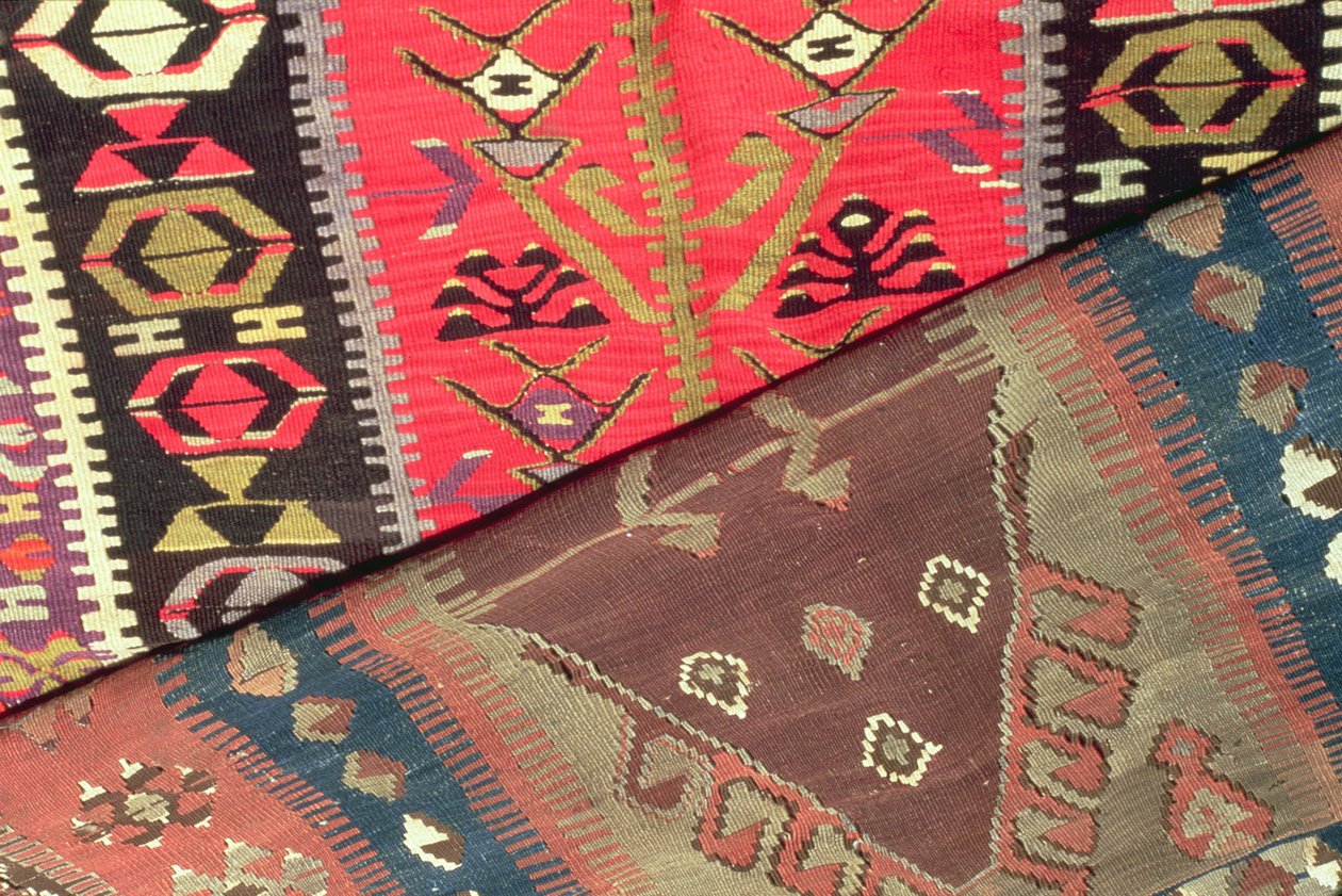 Detail of two prayer rugs (textile) av Persian School