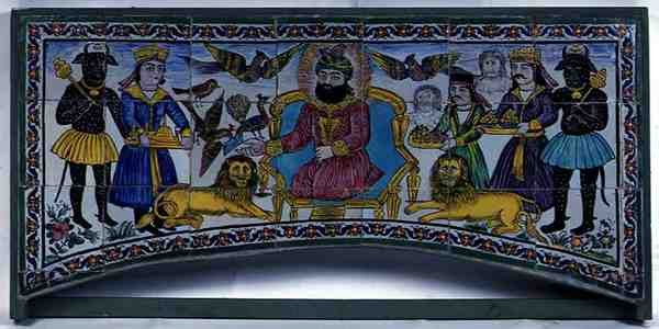 Qajar Cuerda Seca Panel, Shiraz (glasert keramikk) av Persian School
