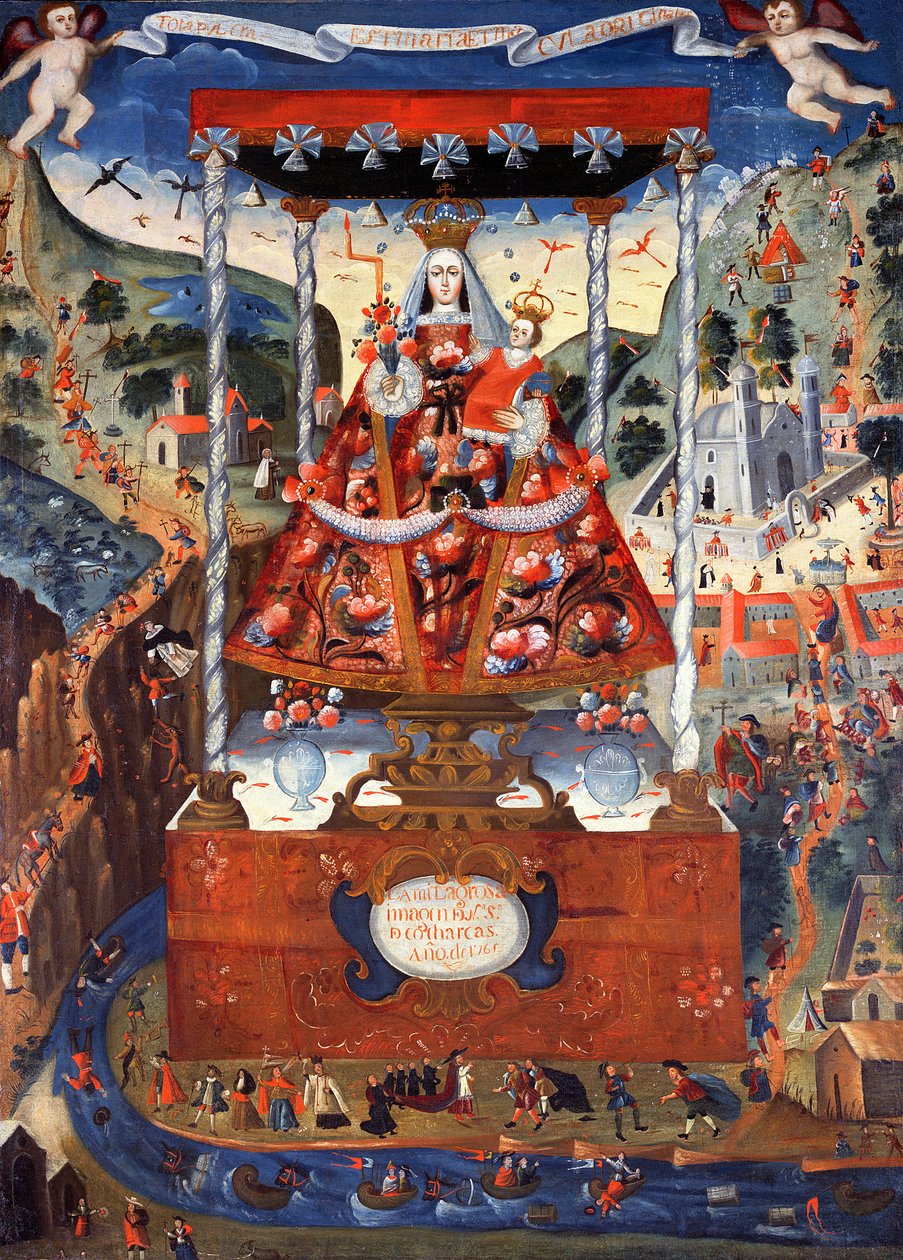 Vår Frue av Cocharcas under en Baldacchino, 1765 av Peruvian School