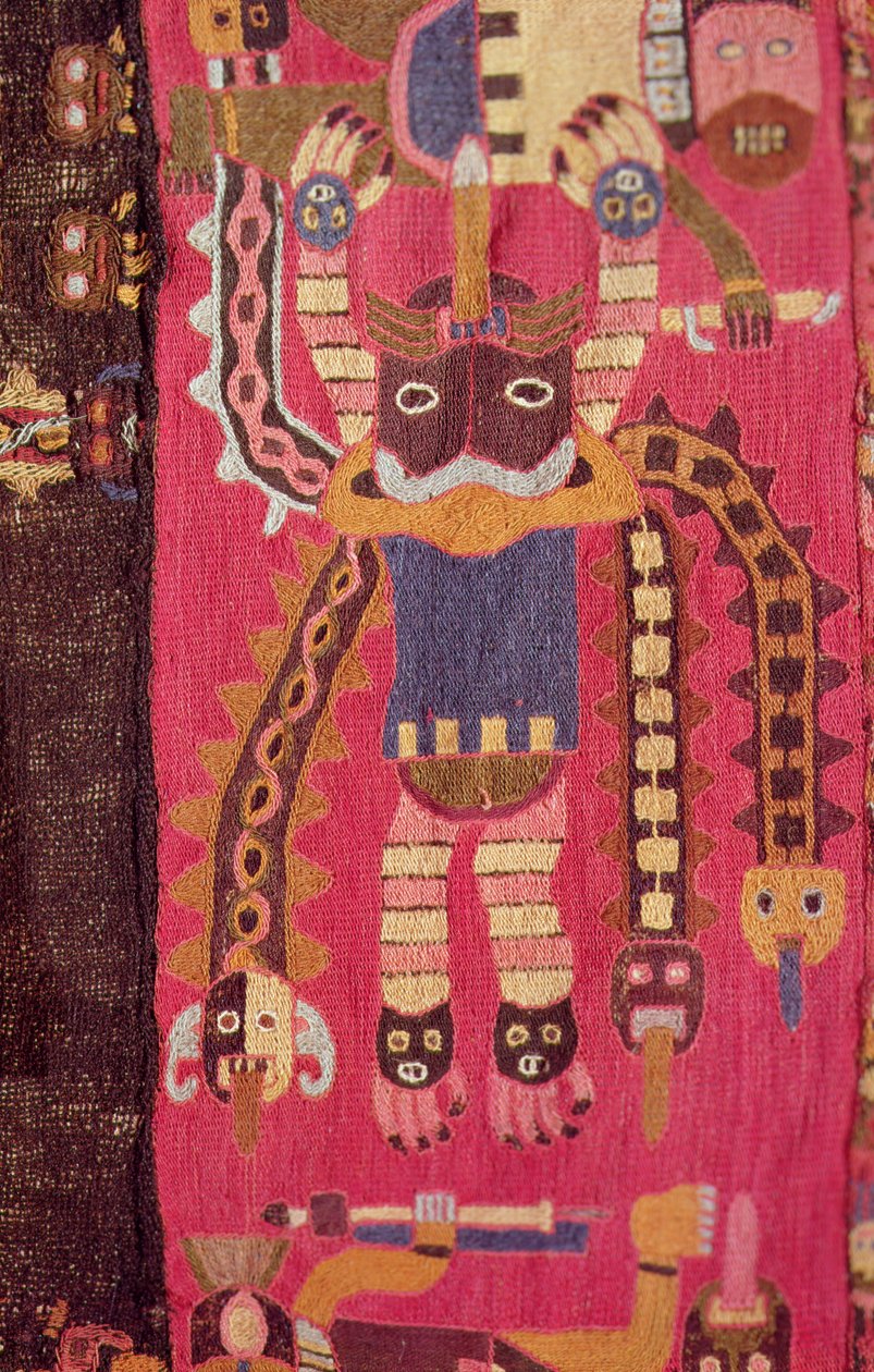 Ullfigur av en gud, Paracas Culture (tekstil) av Peruvian School