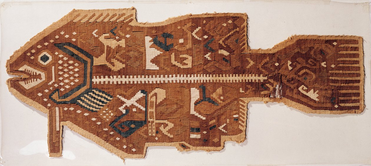 Ullspalteteppe av en fisk (tekstil) av Peruvian School