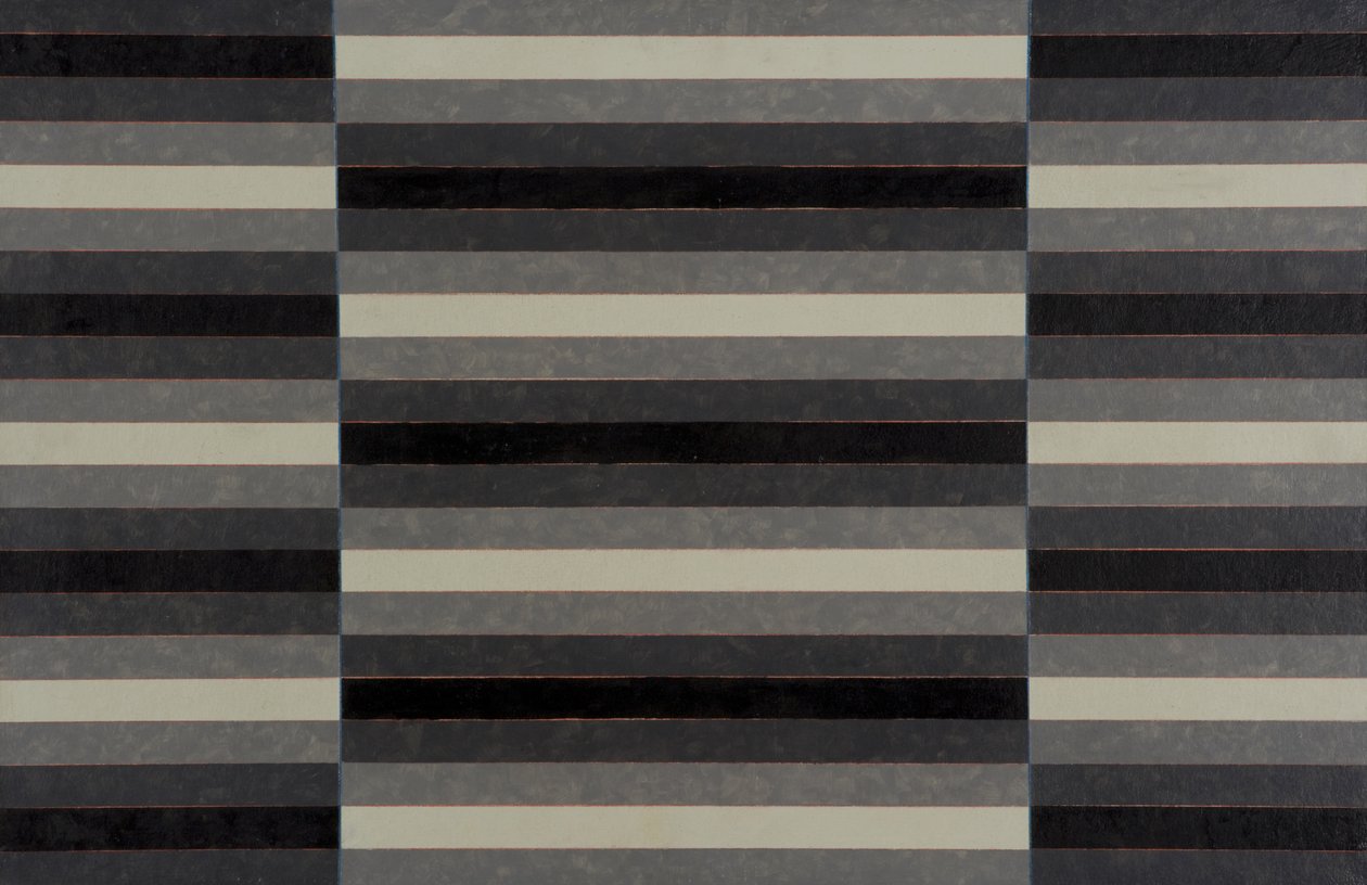 Stripet Triptych No.4, 2003 (akryl om bord) av Peter McClure