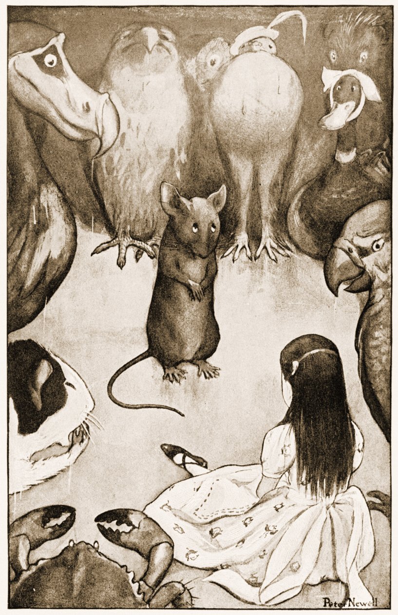 ""Min er en lang og trist historie", sa musen, illustrasjon for Lewis Carrolls Alice