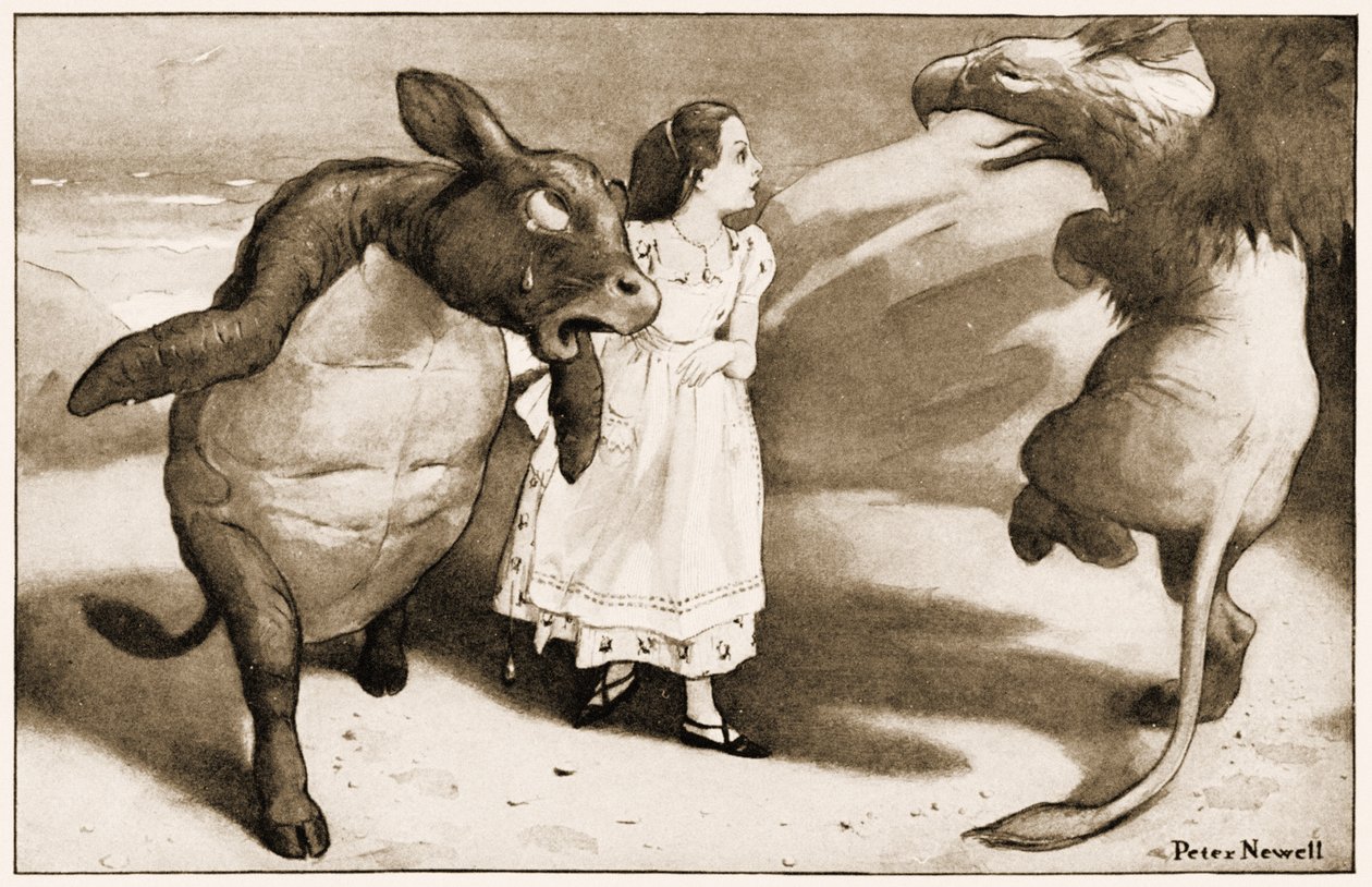 De begynte høytidelig å danse rundt og rundt Alice, illustrasjon for Lewis Carrolls Alices Adventures in Wonderland, 1901 av Peter Newell