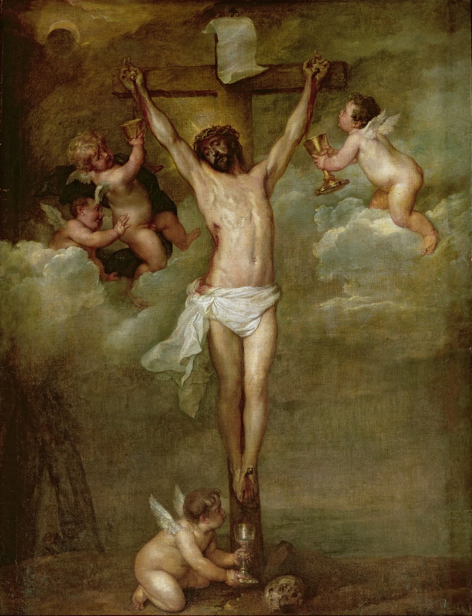 Kristus deltok av engler som holdt kalk av Peter Paul Rubens