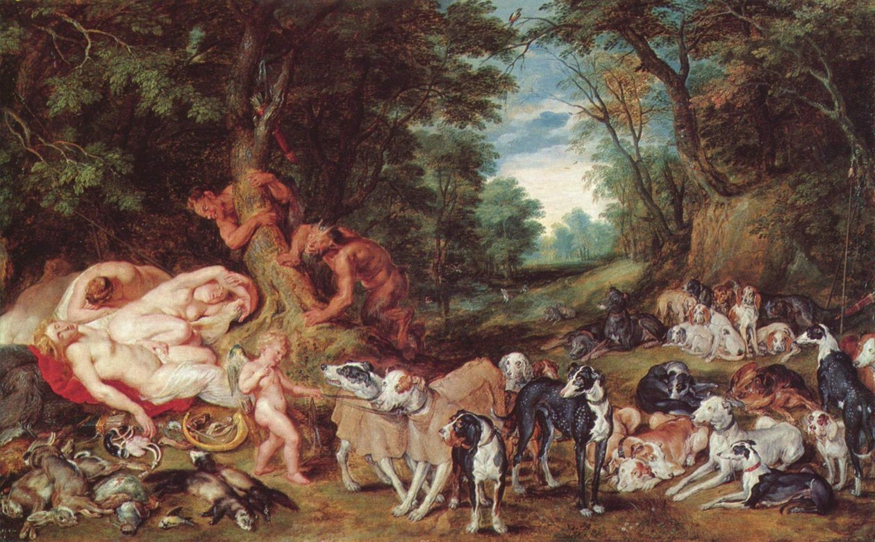 Nymfer, satyrer og hunder av Peter Paul Rubens