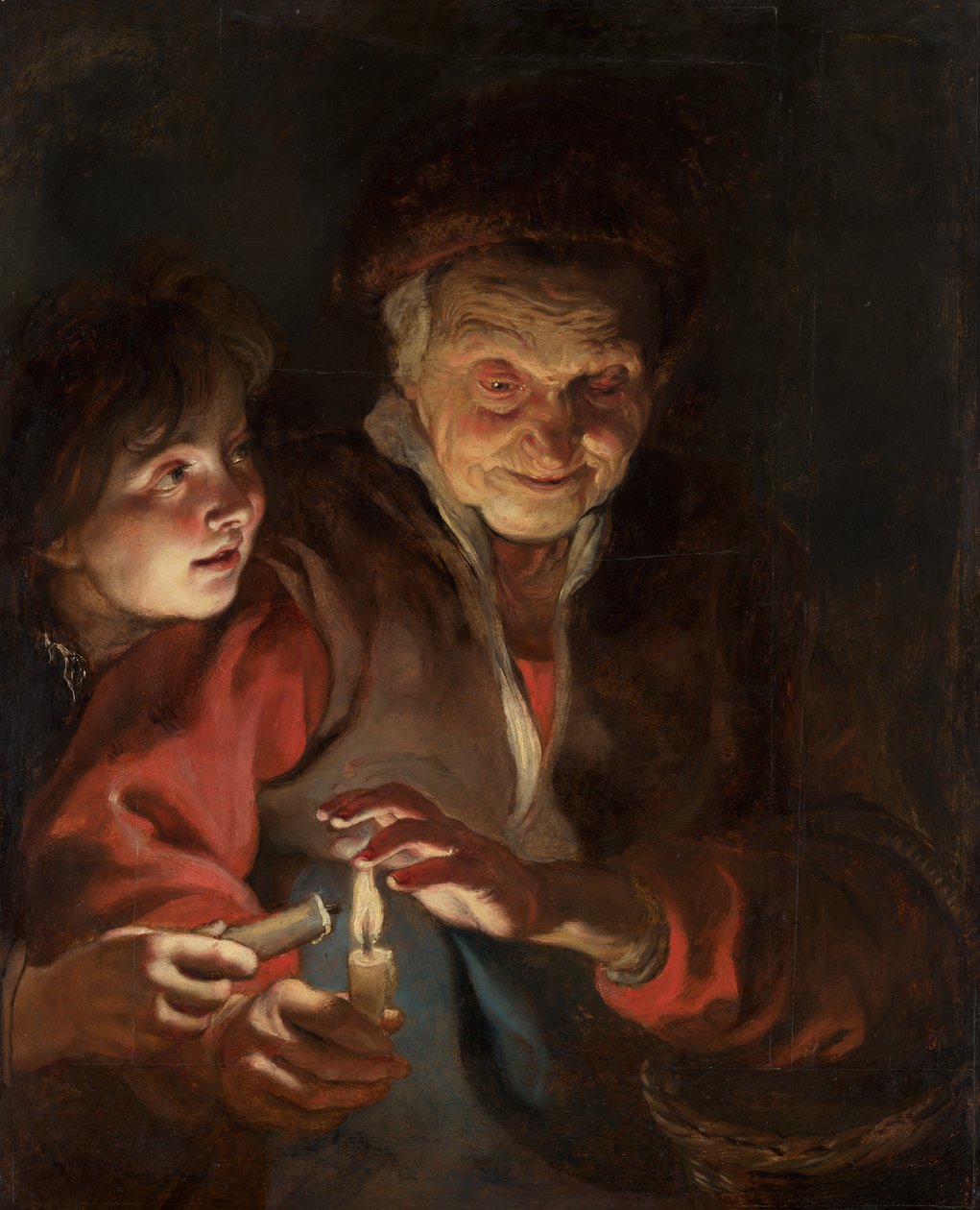 Gammel kvinne og gutt med lys, ca. 1616-1617 av Peter Paul Rubens
