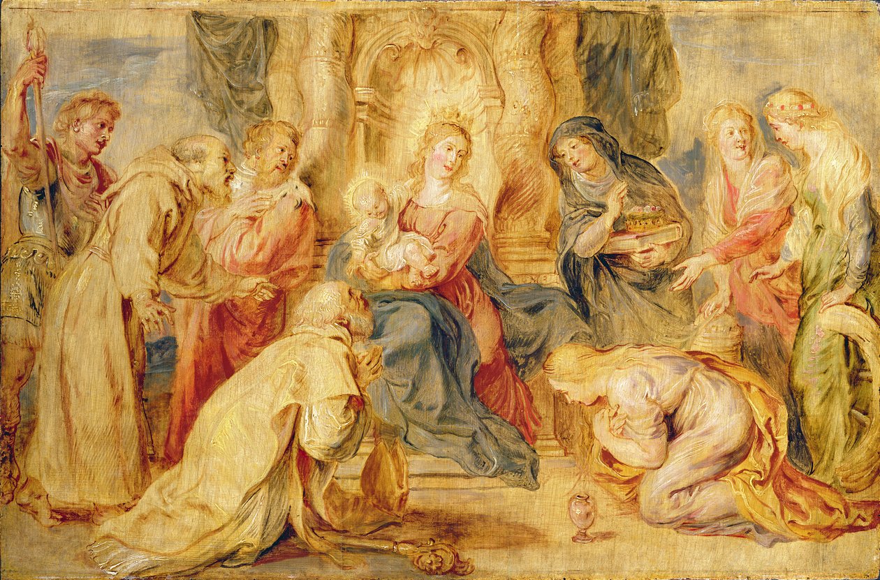 Jomfruen og barnet æret av åtte helgener, ca. 1631-33 (panel) av Peter Paul Rubens