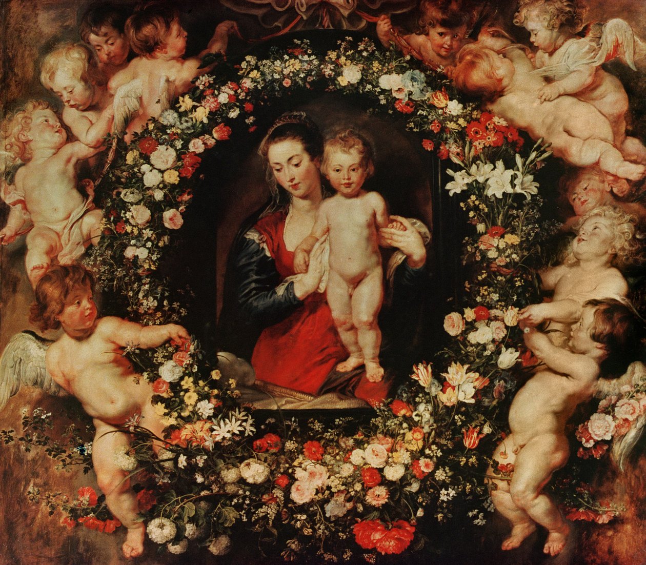 Jomfru med en krans av blomster, ca. 1618-20 av Peter Paul Rubens