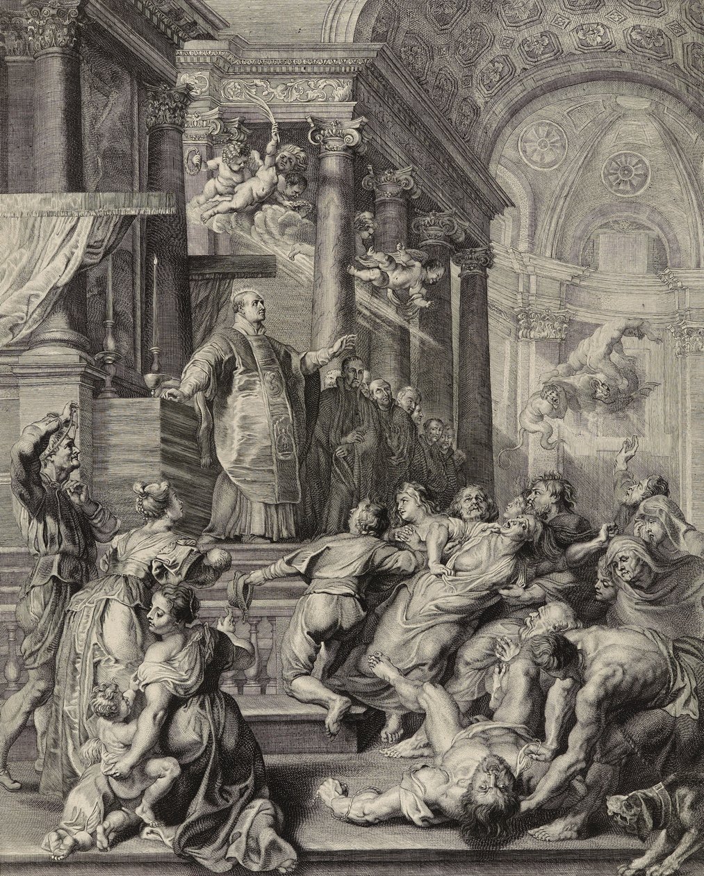 Saint Ignatius Loyola (gravering på lagt papir) av Peter Paul after Rubens