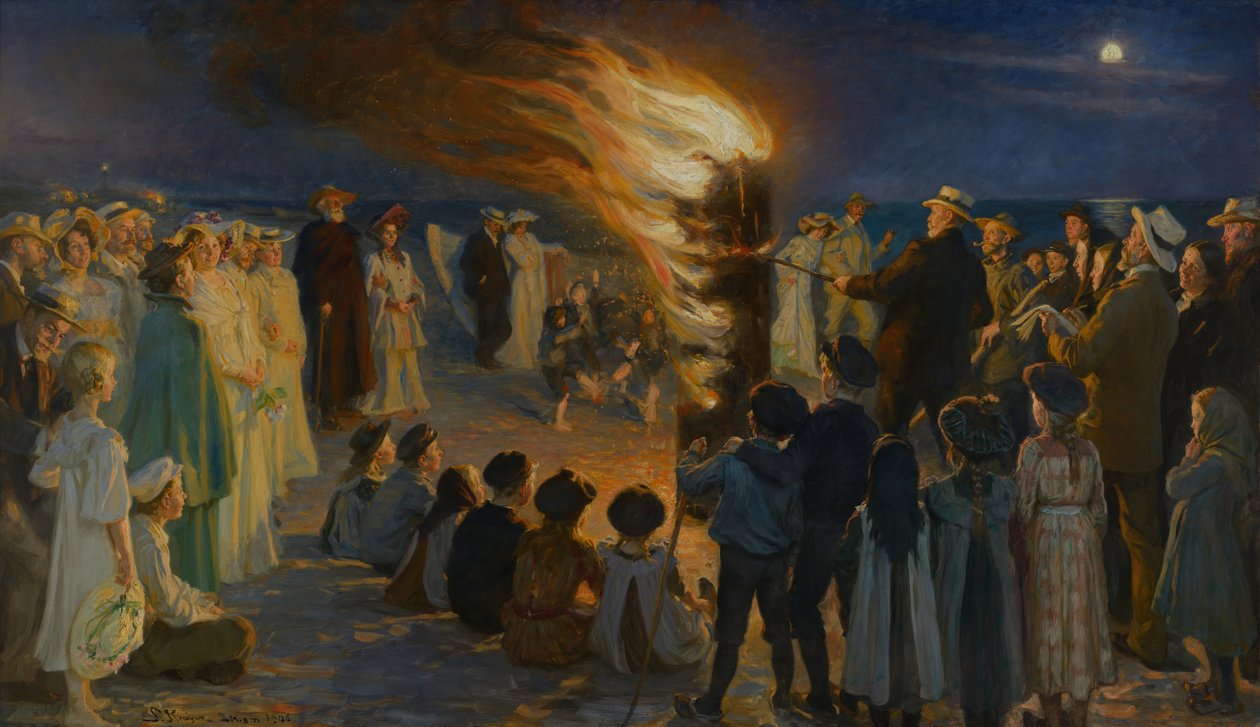 Midtsommeraften bål på Skagen strand av Peder Severin Krøyer