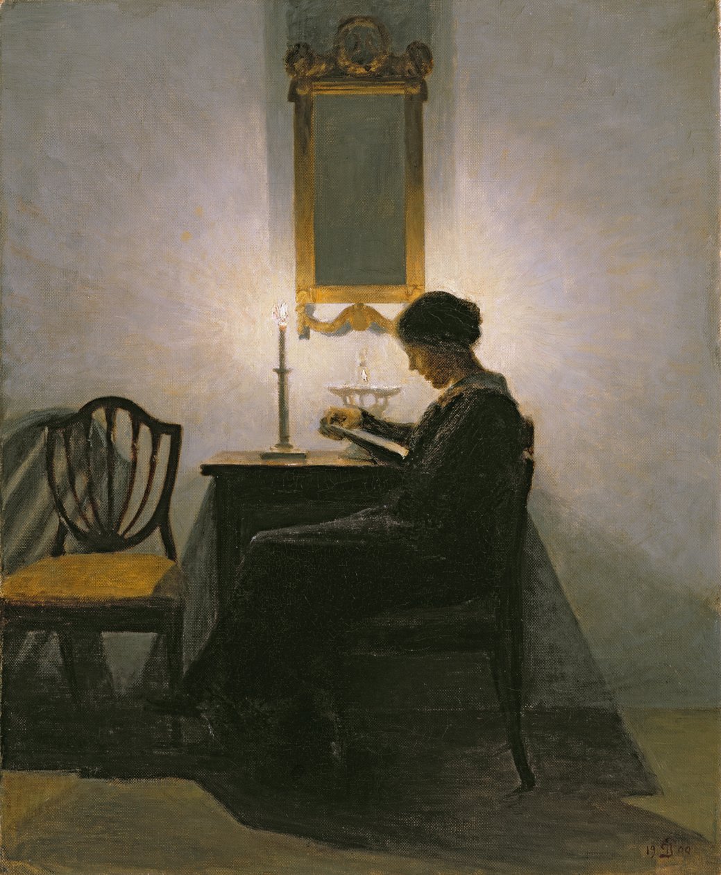 Kvinne leser ved levende lys, 1908 av Peter Vilhelm Ilsted
