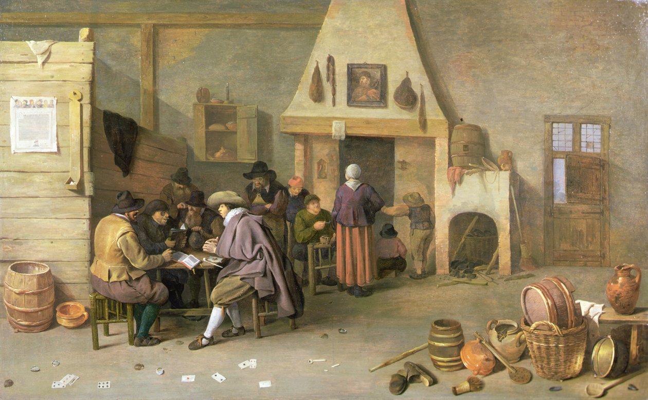 Et tavernainteriør (panel) av Peter de Bloot