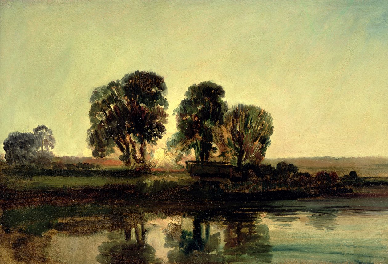 Elvelandskap ved solnedgang av Peter de Wint