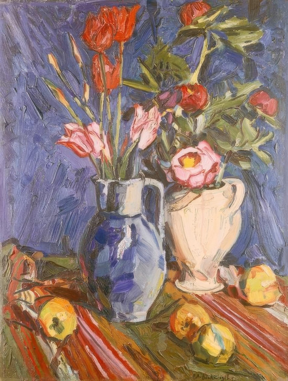 Blomsterstilleben med epler av Peter August Böckstiegel