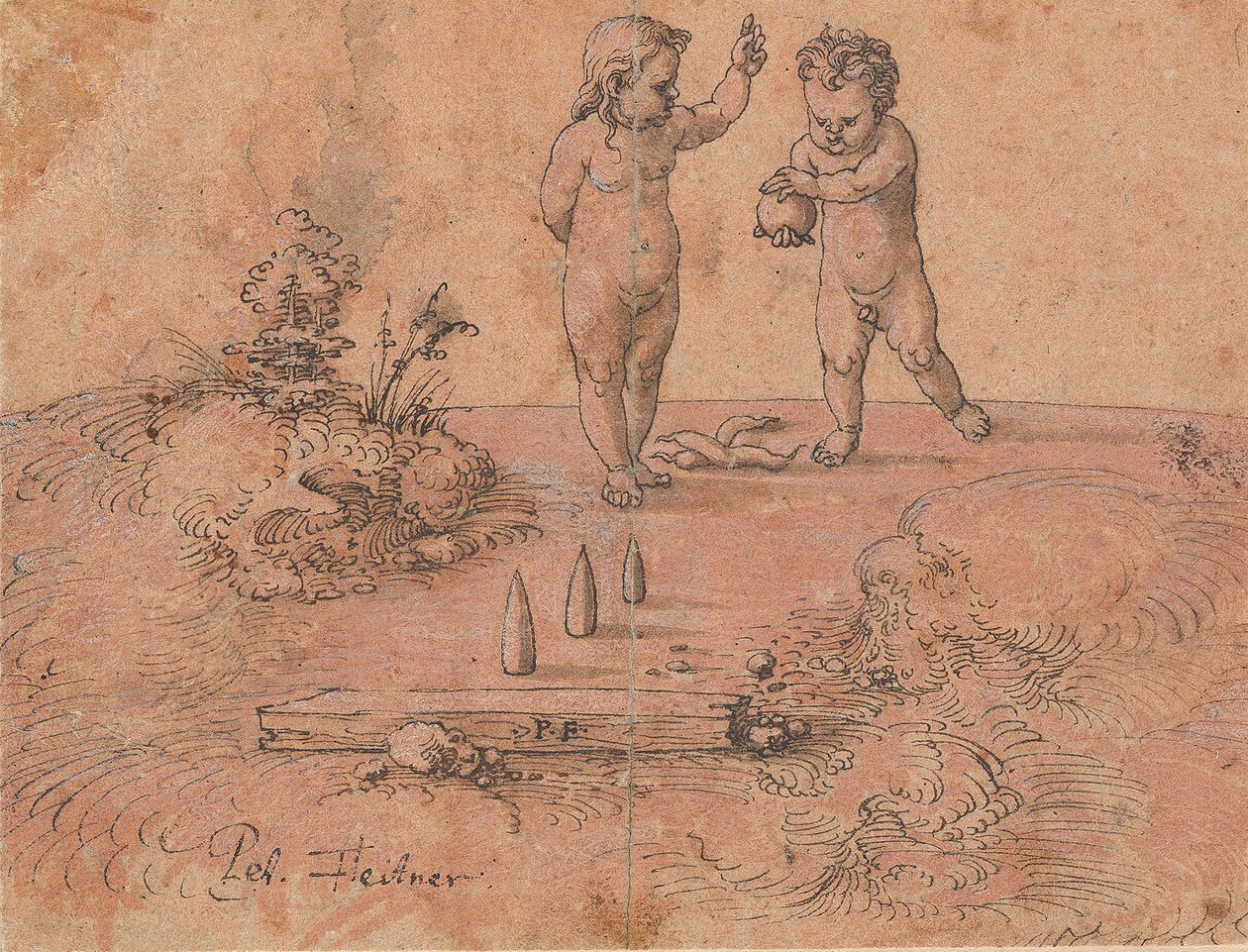 To barn som leker med en ball, 1500-1546. av Peter Flötner