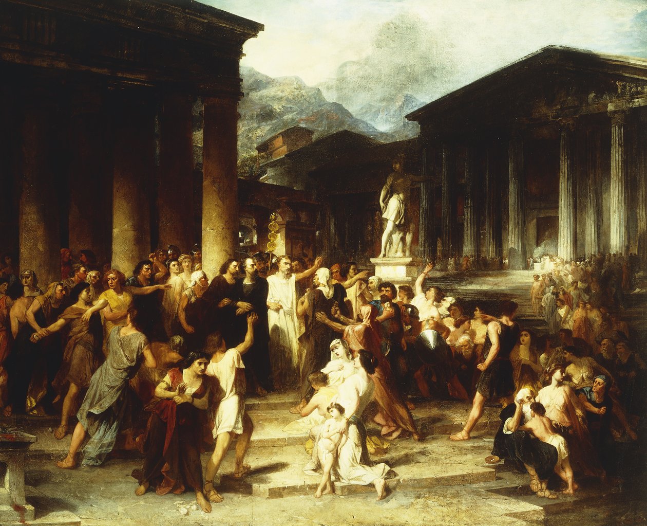 En samling foran templet, av Peter Frederick Rothermel