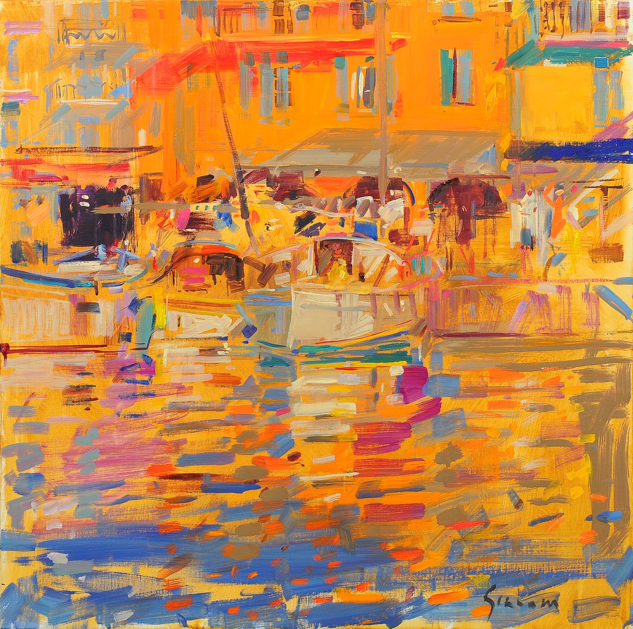 Båter i Harbour Saint Tropez av Peter Graham (Contemporary)