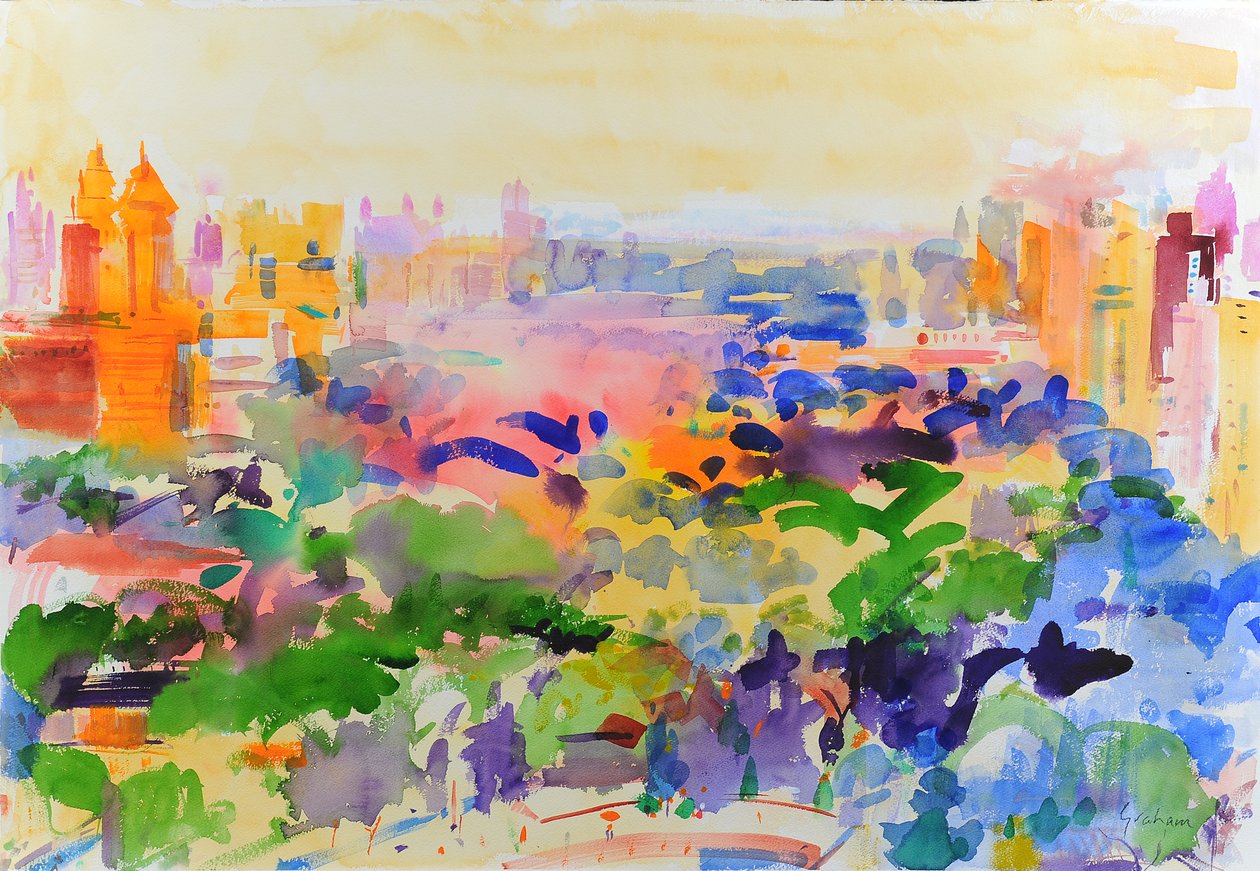 Summer Morning, Manhattan, 2023 (akvarell) av Peter Graham