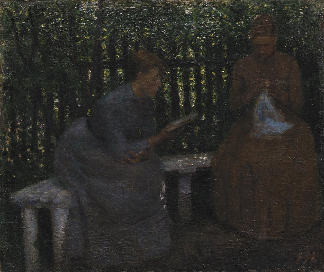 To unge jenter i et lysthus av Peter Hansen