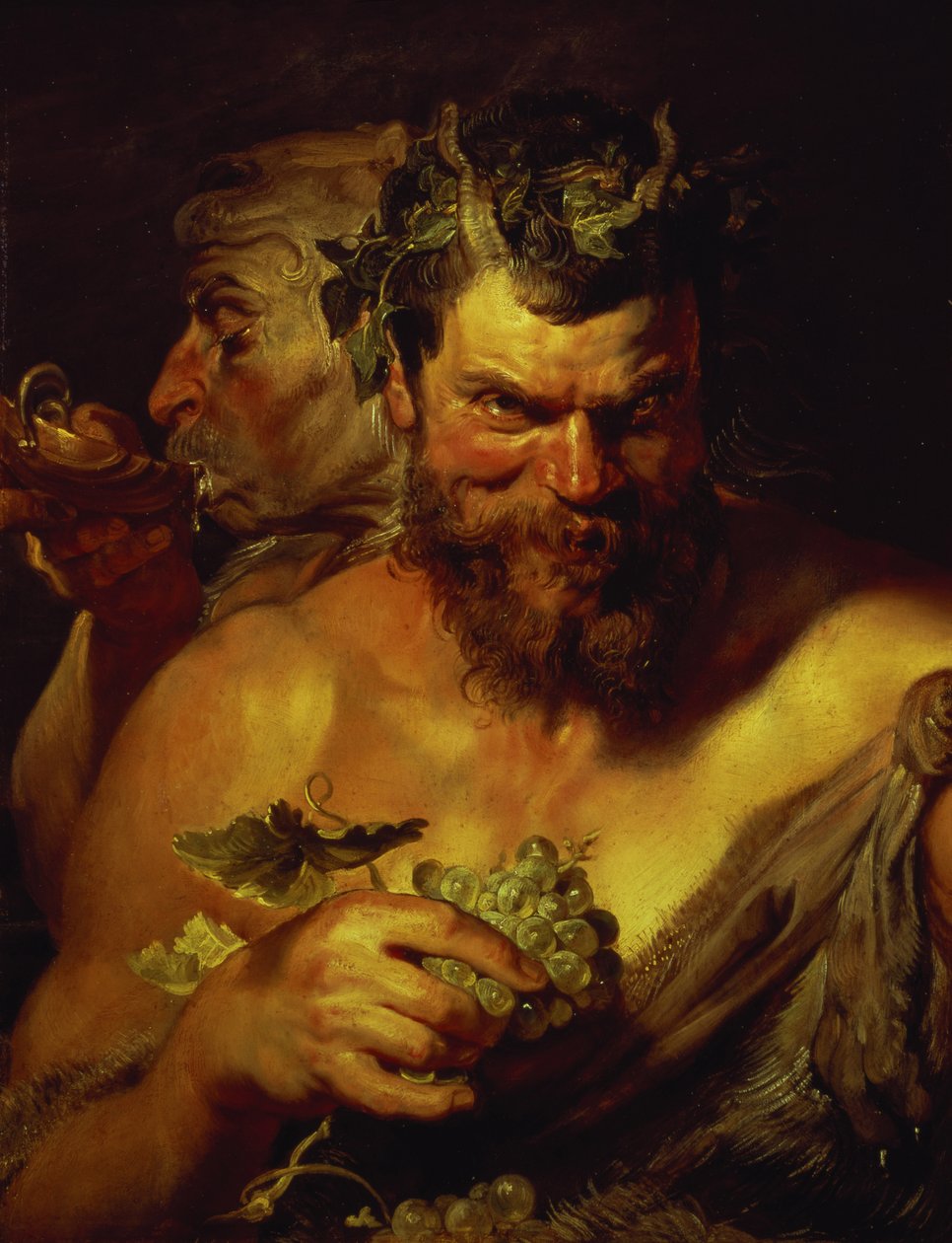 To Satyrer (olje på panel) av Peter Paul Rubens