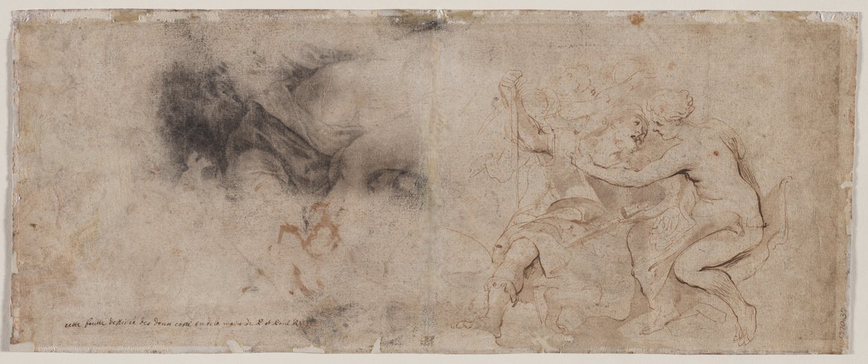 Venus avvæpner Mars, draperistudie (verso) av Peter Paul Rubens