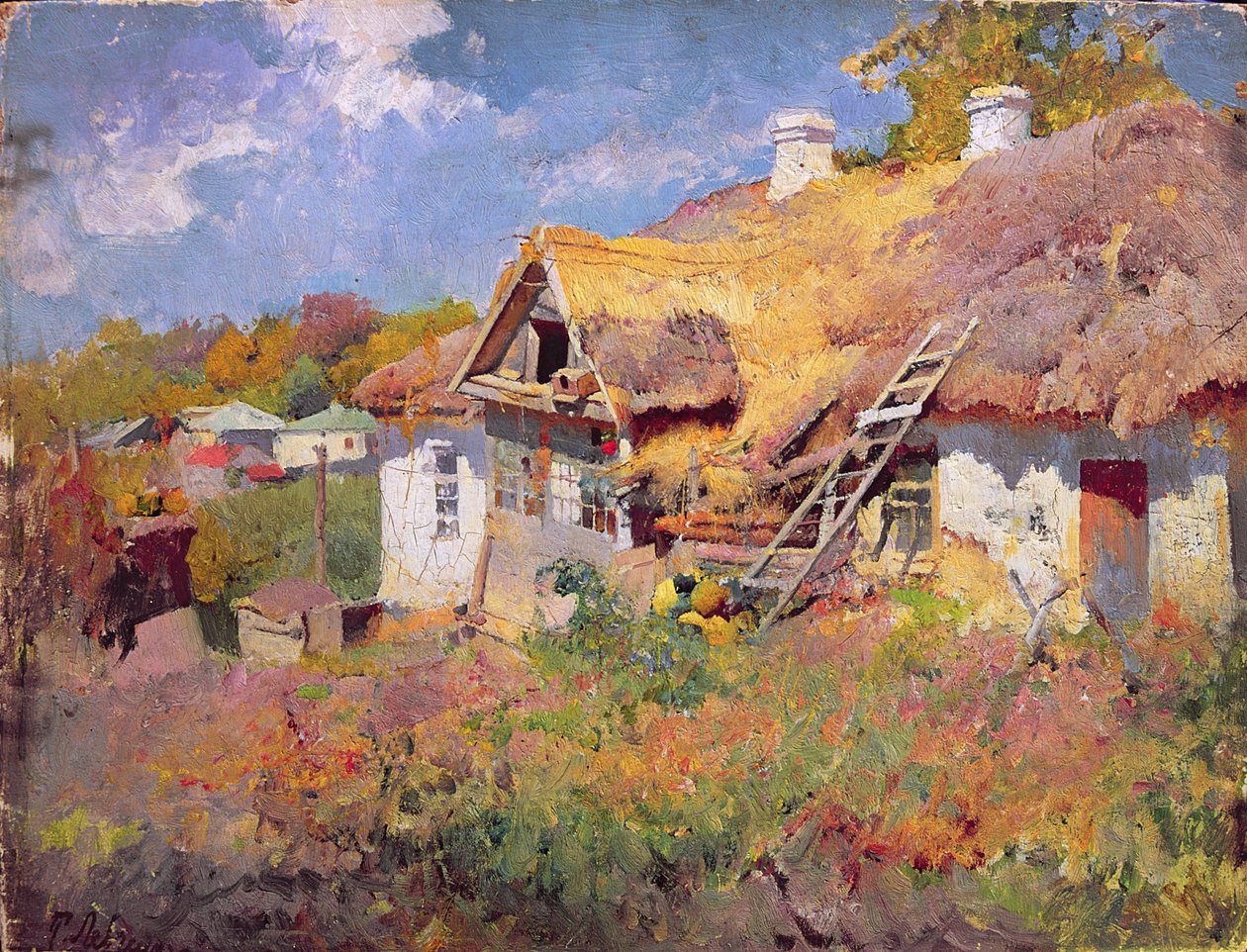 Ukrainske hytter, 1906 (olje på papp) av Petr Levchenko