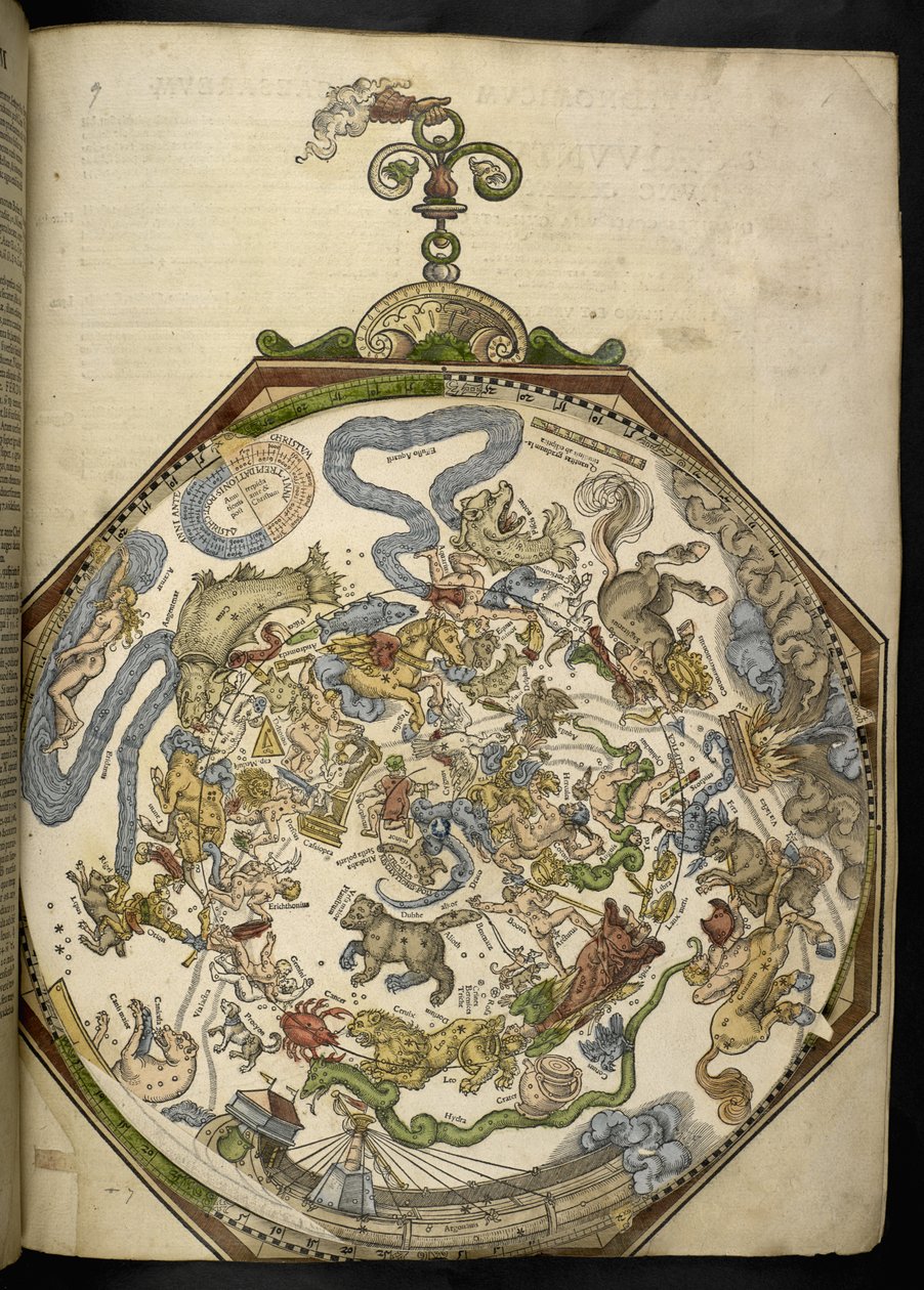 Kart C.6.d.5. f.9r 'Astronomicum Caesareum...' av Petrus (after) Apianus