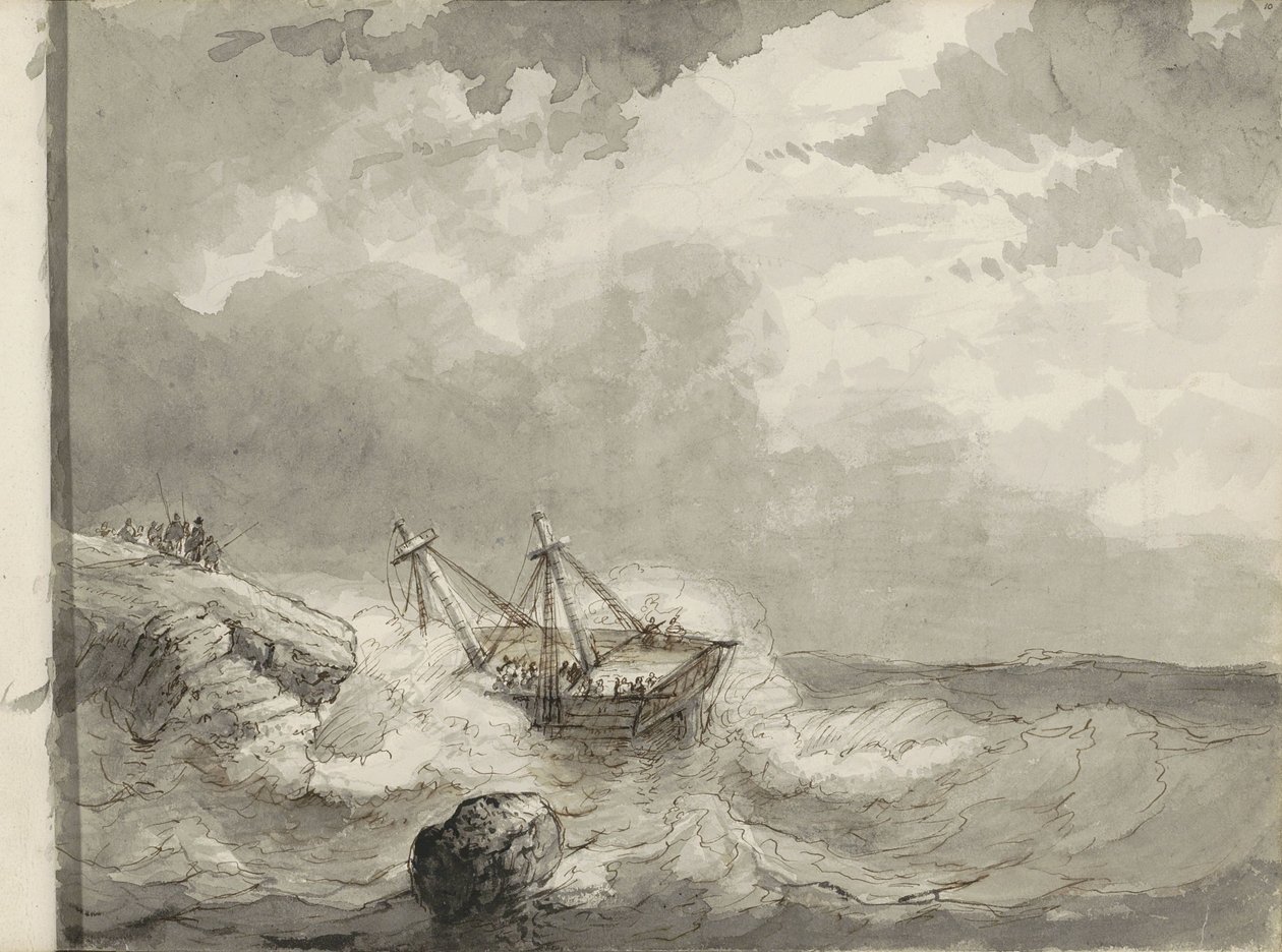 Forlis på en steinete kyst av Petrus Johannes Schotel (circle of)