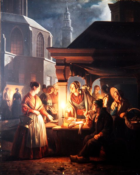 Fiskestallen (olje på panel) av Petrus van Schendel