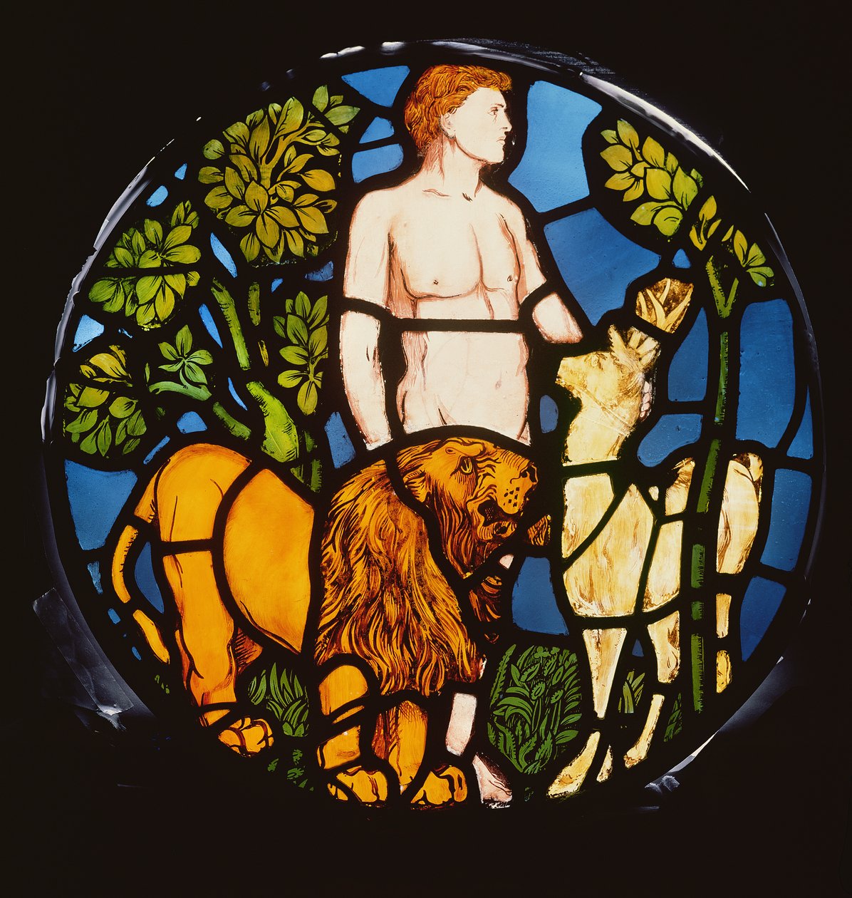 Adam Naming the Beasts, detalj fra Creation Window, 1861 farget glass detalj av 120153 av Philip Webb