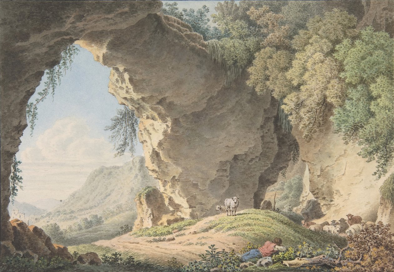 Steinete landskap med sovende hyrde, 1817. av Philip Heinrich Dunker
