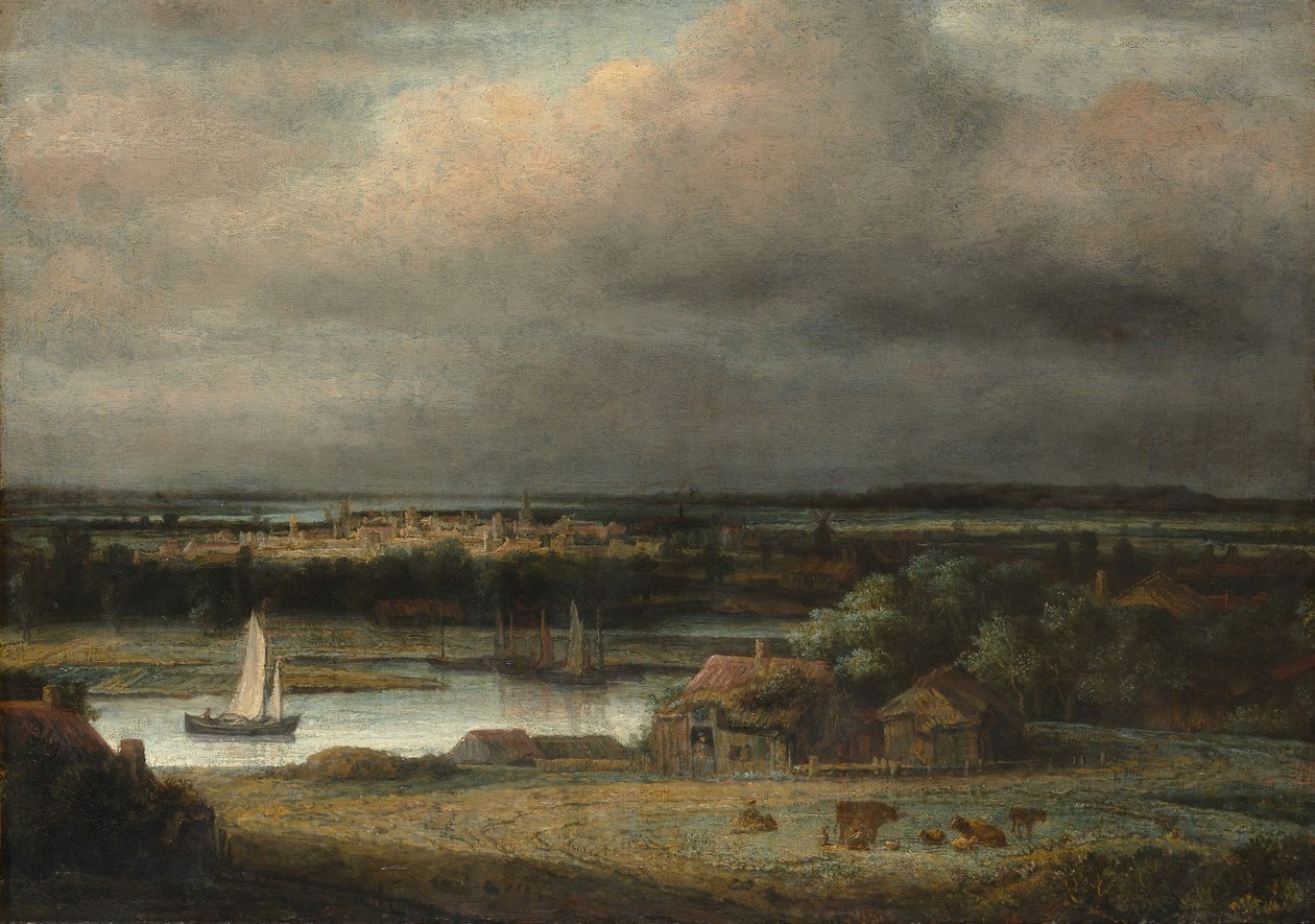 Bredt elvelandskap, ca. 1648-49. av Philip Koninck