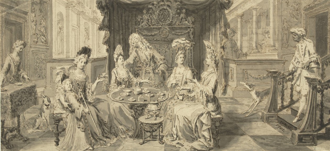 Elegant Society ved Round Table, um 1700 av Philip Tidemann