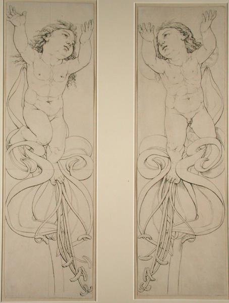 The Left and Right Genie on the Amaryllis Plant, 1809 (penn og blekk på papir) av Philipp Otto Runge