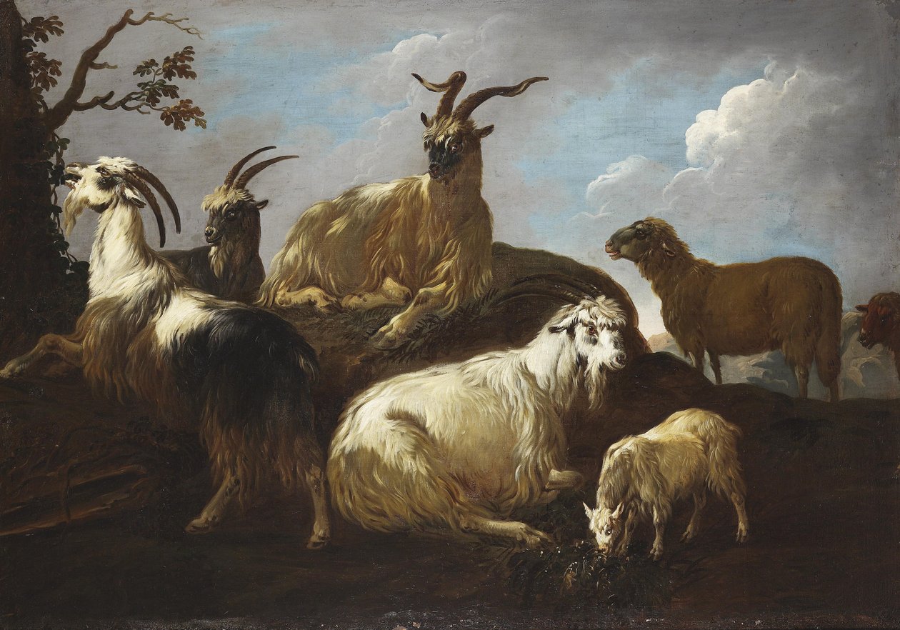 Geiter og sauer i et landskap av Philipp Peter Roos