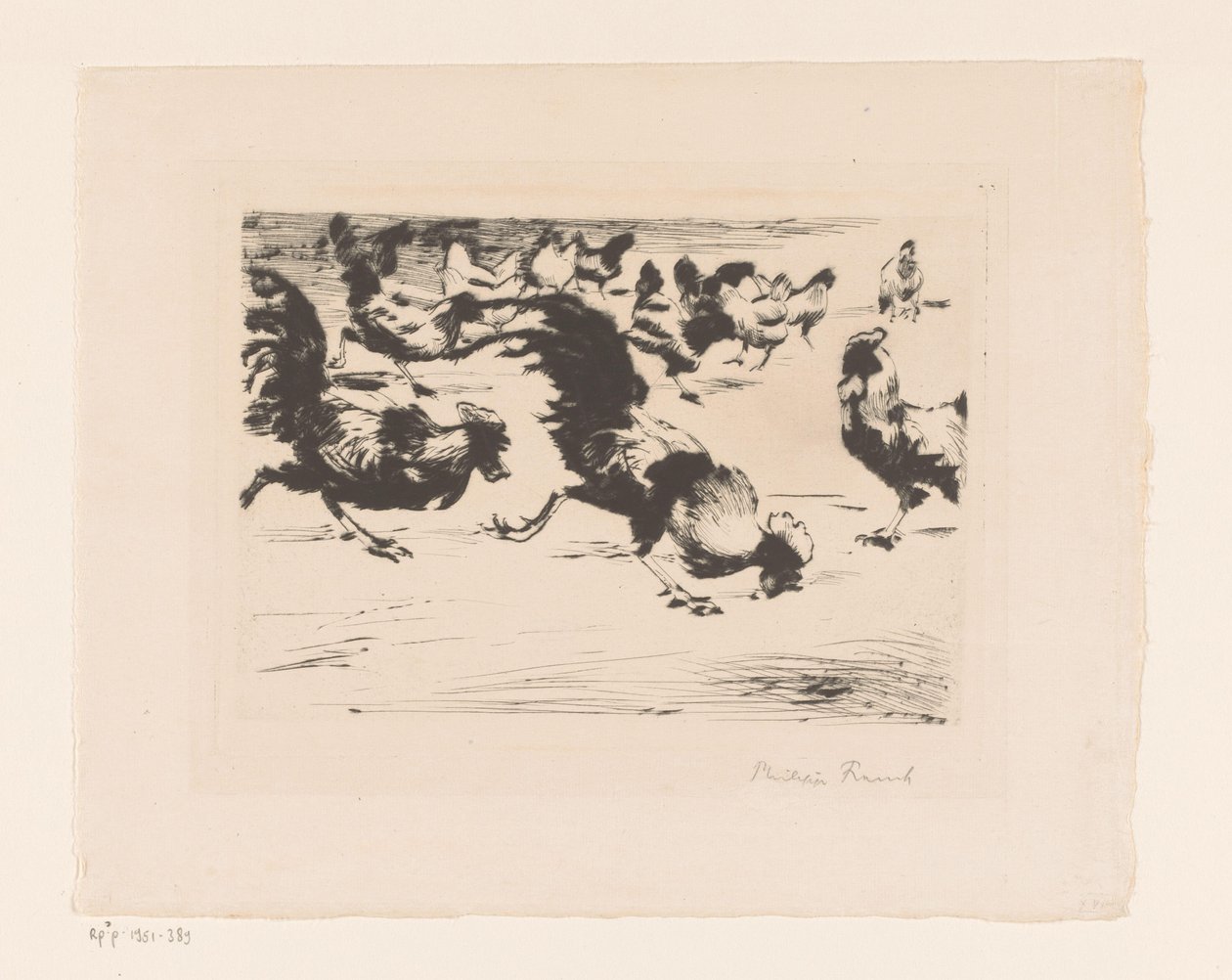 Haner og kyllinger av Philipp Franck (signed by artist)