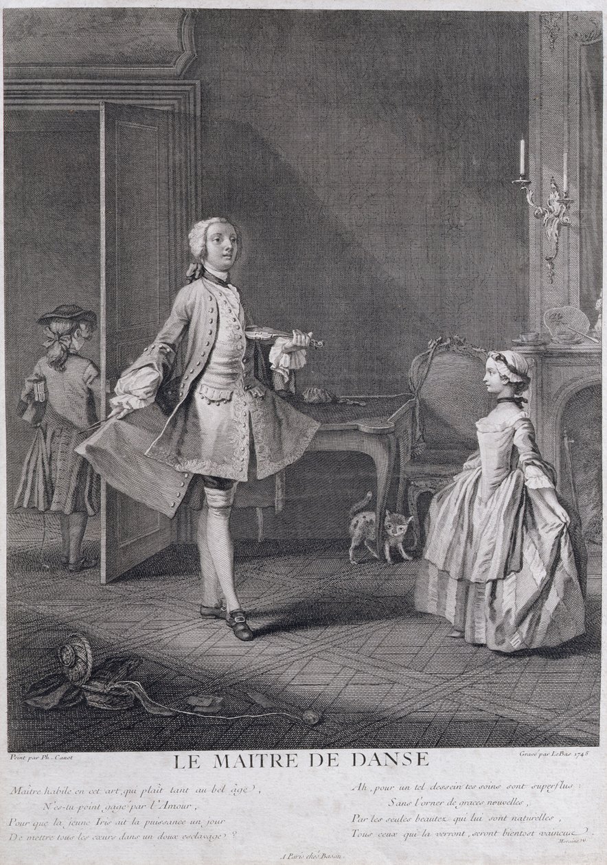 The Dancing Master, gravert av Jacques Philippe Le Bas (1707-83), 1745 av Philippe Canot