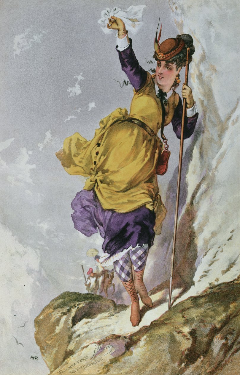 Kvinne fjellklatring, ca. 1860-70 av Philippe Jacques after Linder