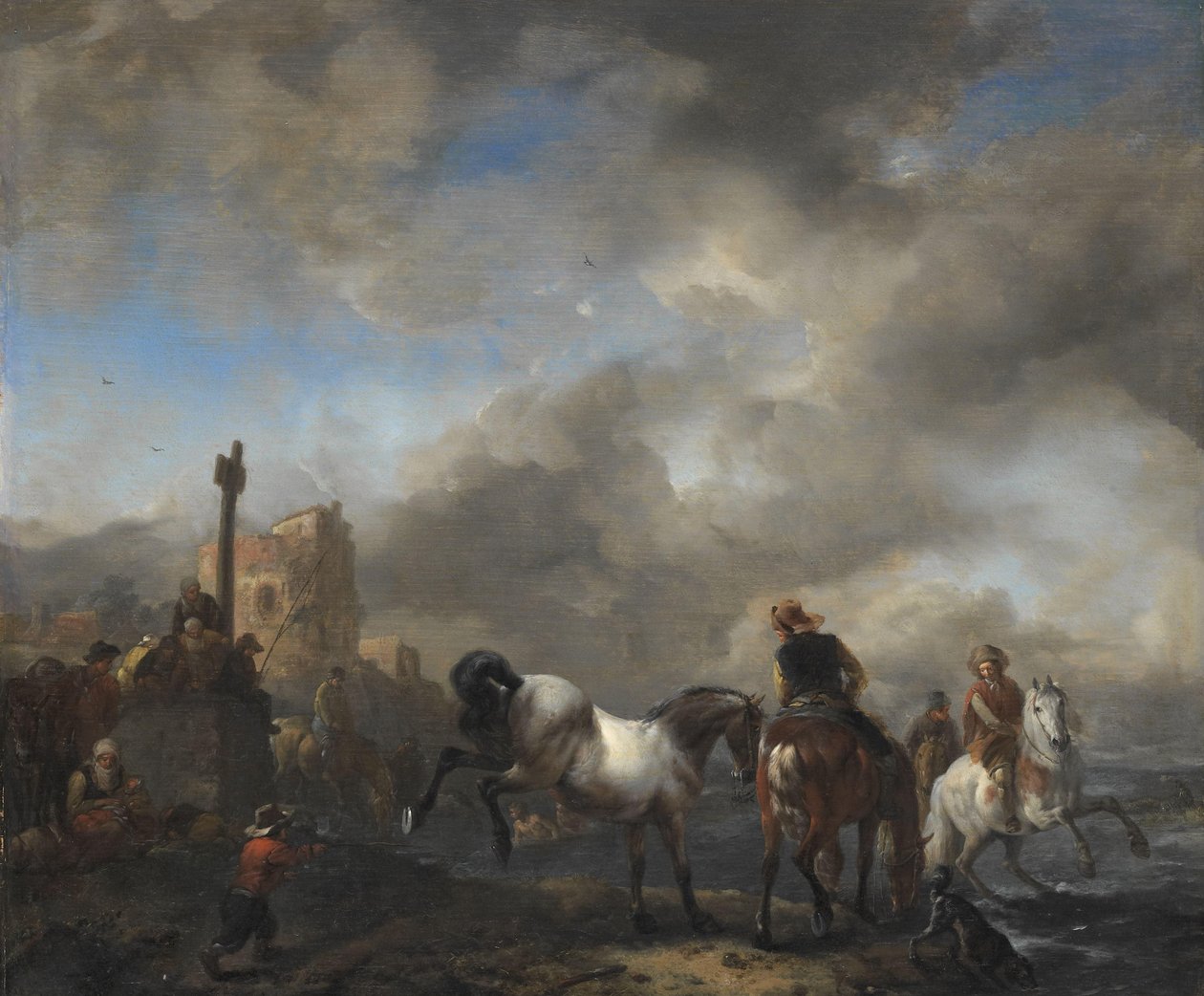 Hestedam nær en grensestein av Philips Wouwerman