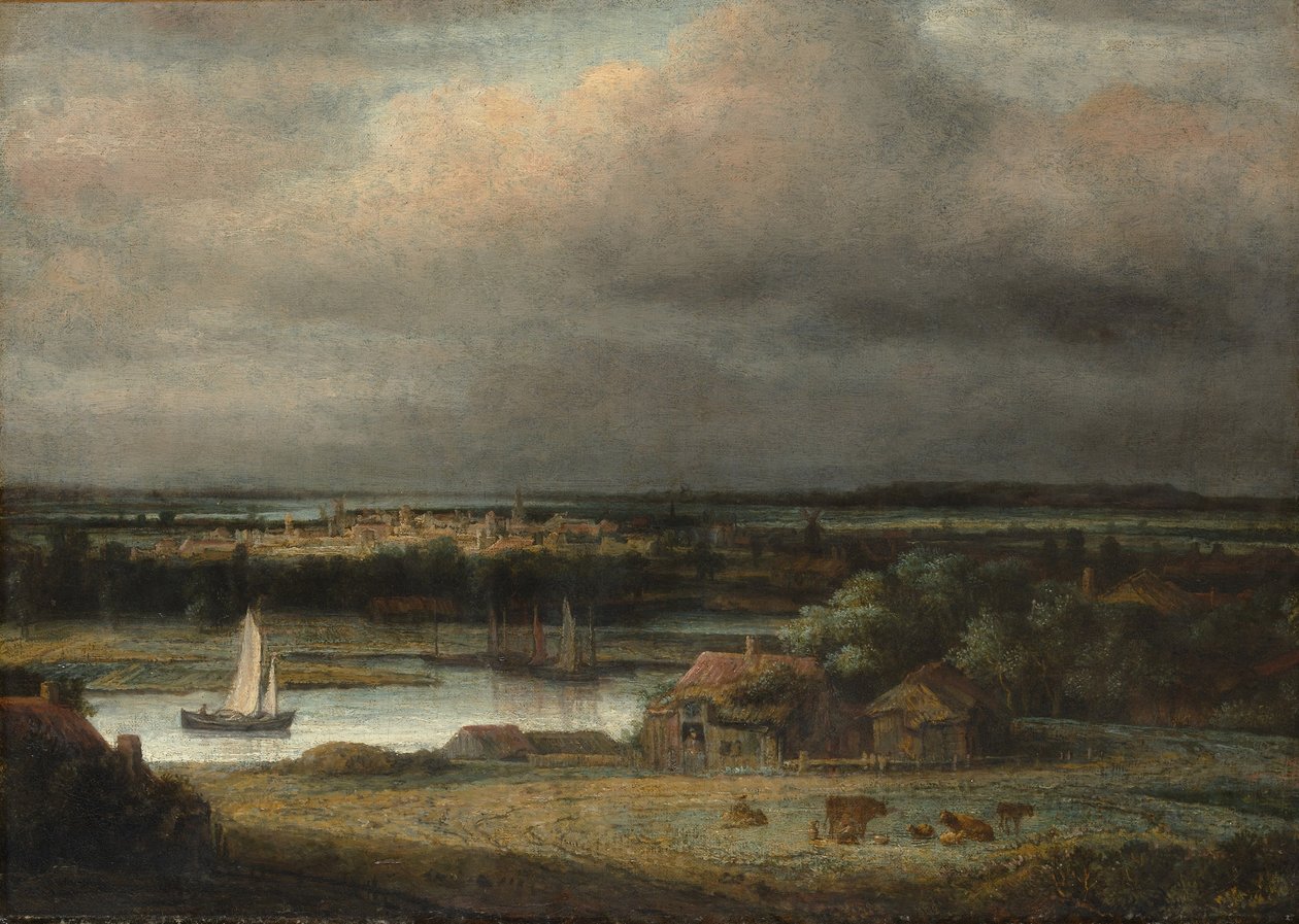 Bredt elvelandskap, ca. 1648-49 av Phillips de Koninck
